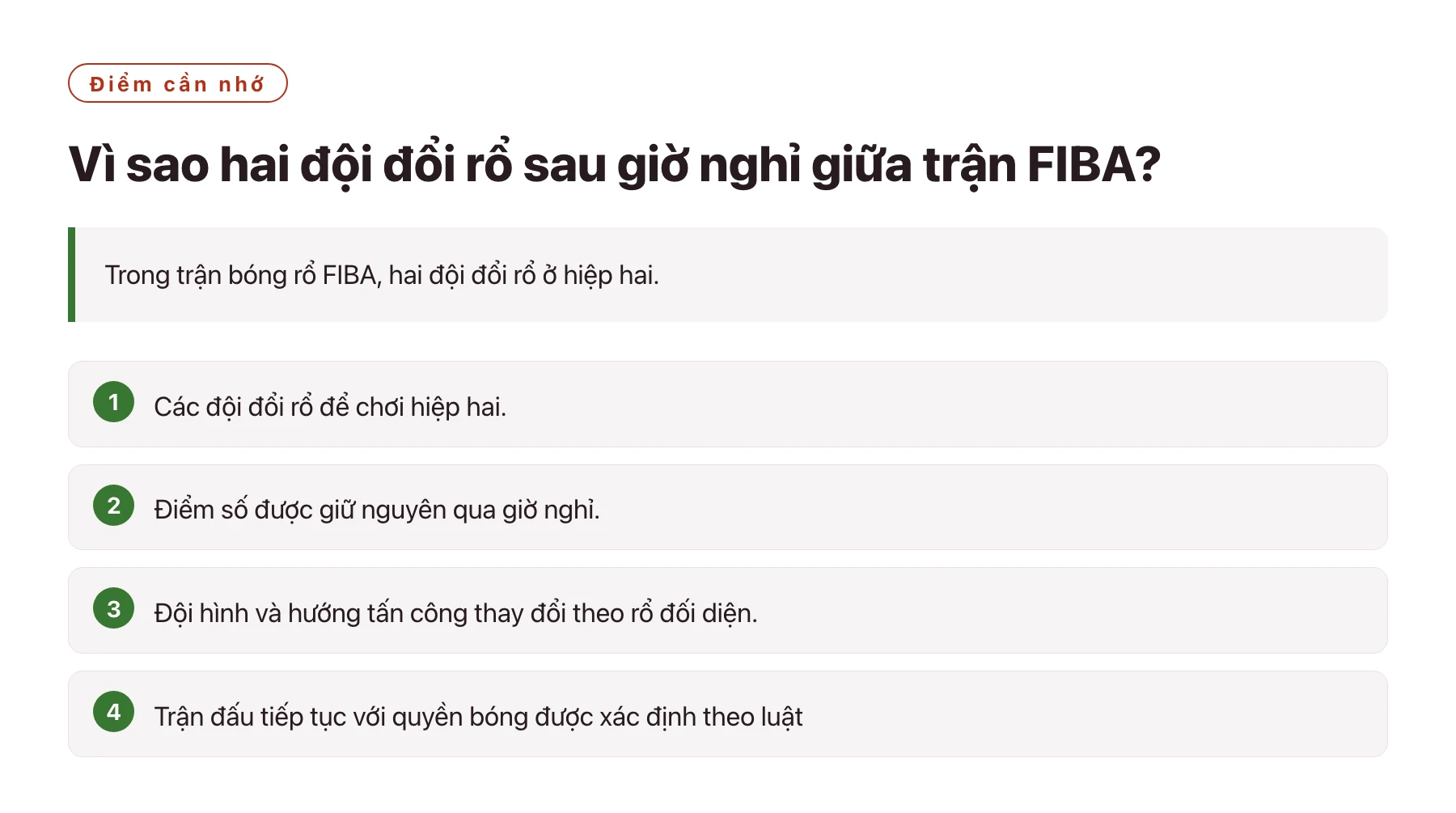 Vì sao hai đội đổi rổ sau giờ nghỉ giữa trận FIBA?——全文要点速览
