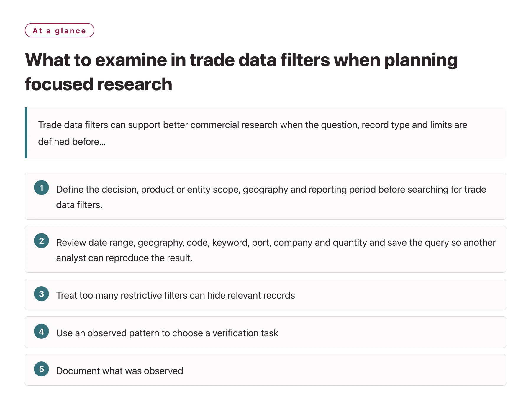 What to examine in trade data filters when planning focused research——全文要点速览